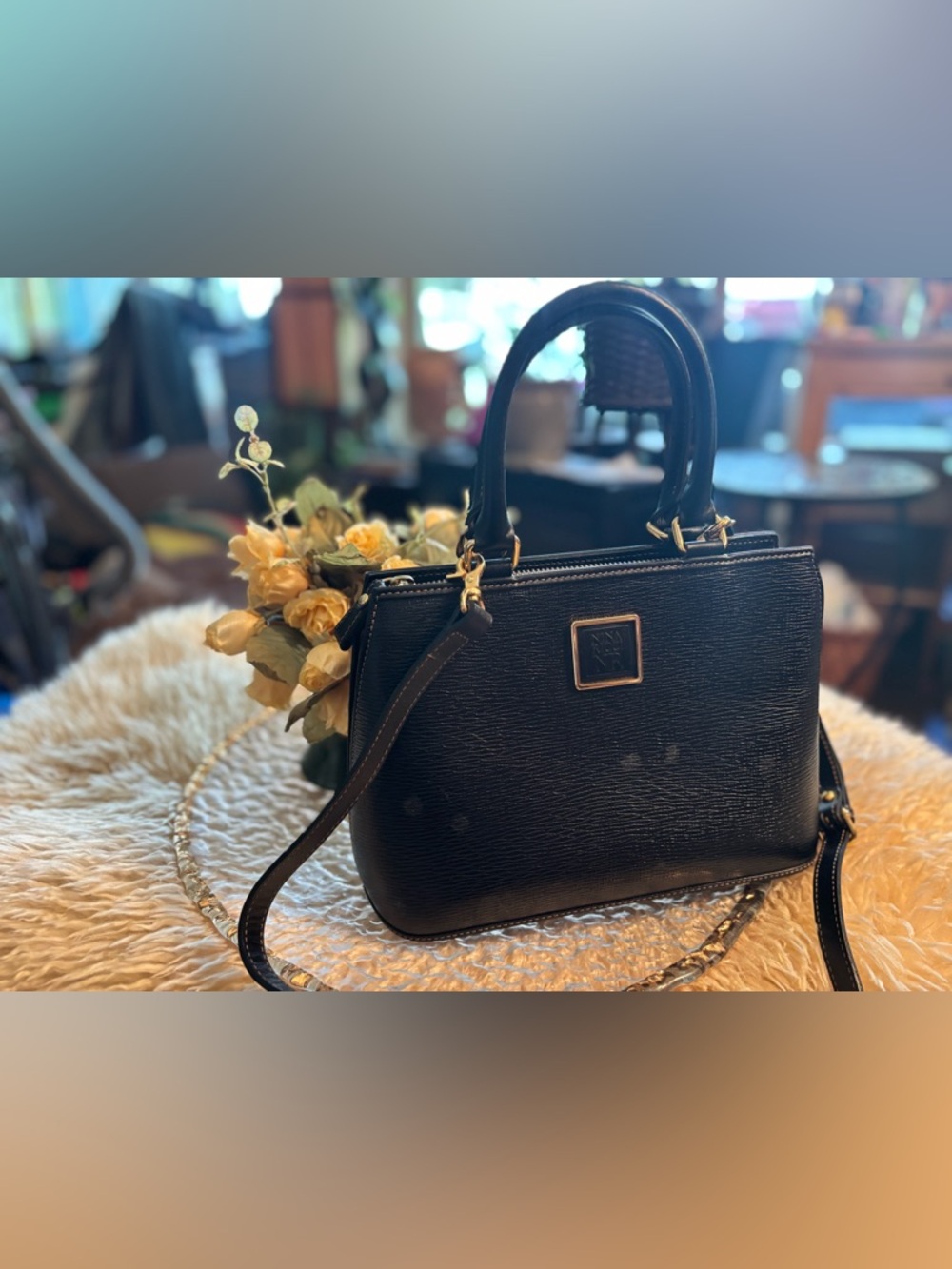 🖤 Nina Ricci Black Vintage Textured Leather Top Handle Crossbody Structured Bag - Picture 5 of 17